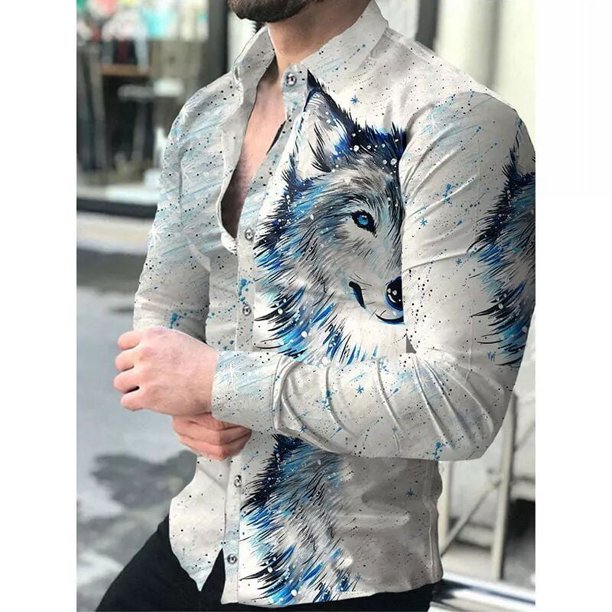 Cárdigan de lujo de moda para fiesta de graduación para hombre, camisa de solapa con botones y talla grande para eventos sociales, top informal con estampado de manga larga en dorado, morado y azul