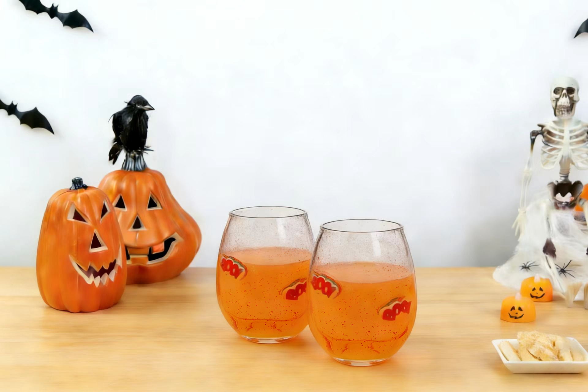 Way to Celebrate Halloween Boo Charm Bubble Stemless Wine Glasses, 2-Pack