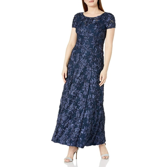 Alex Evenings Womens Long A-line Rosette Dress