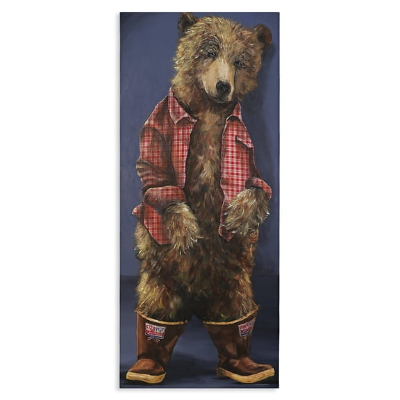 Stupell Industries Farmhouse Forest Brown Bear Rainboots Flannel Shirt Rustic Animal Canvas Art, 10 x 24, by Kamdon Kreations