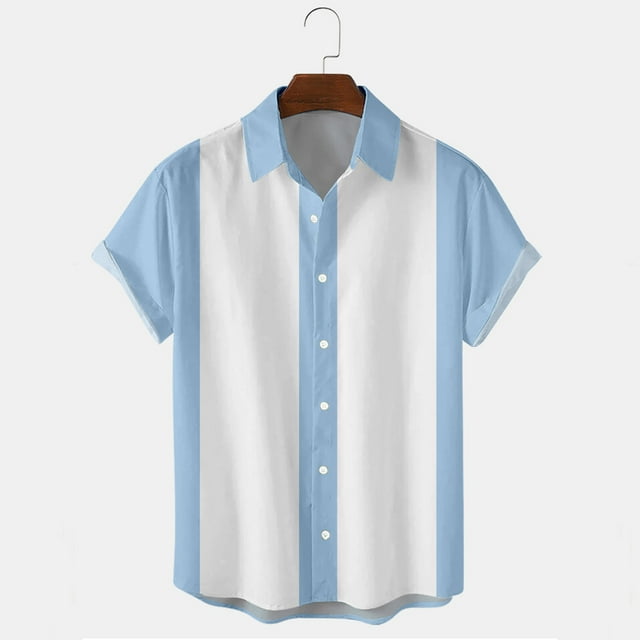 Weiqiqre T-shirt Homme Décontracté Boutons Imprimé Plage Rayé Col Rabattu Manches Courtes Chemise Blouse Décontractée, Coupe Régulière, Lavable en Machine, Polyester, Tenue d'Été
