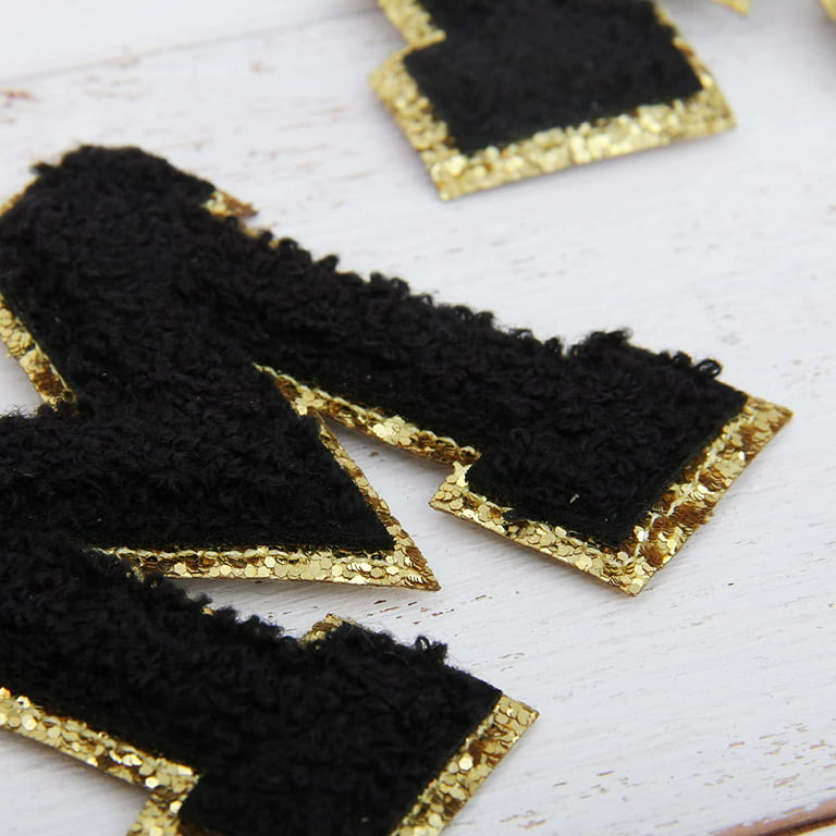 3 Pack Chenille Iron On Glitter Varsity Letter B Patches - Black Chenille  Fabric With Gold Glitter Trim - Sew or Iron on - 5.5 cm Tall