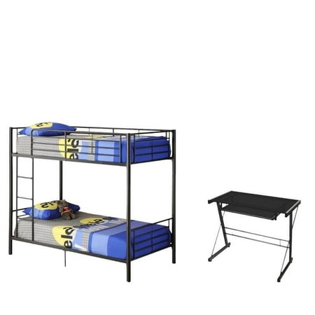 2 Piece Kids Bedroom Set With Bunk Bed And Desk In Black Walmart