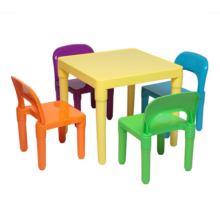 FUNLIO Kids Table and 4 Chairs Set, Height Adjustable Toddler Table and Chair Set for Ages 3-8, Easy to Wipe Arts & Crafts Table, for Classrooms/Dayca