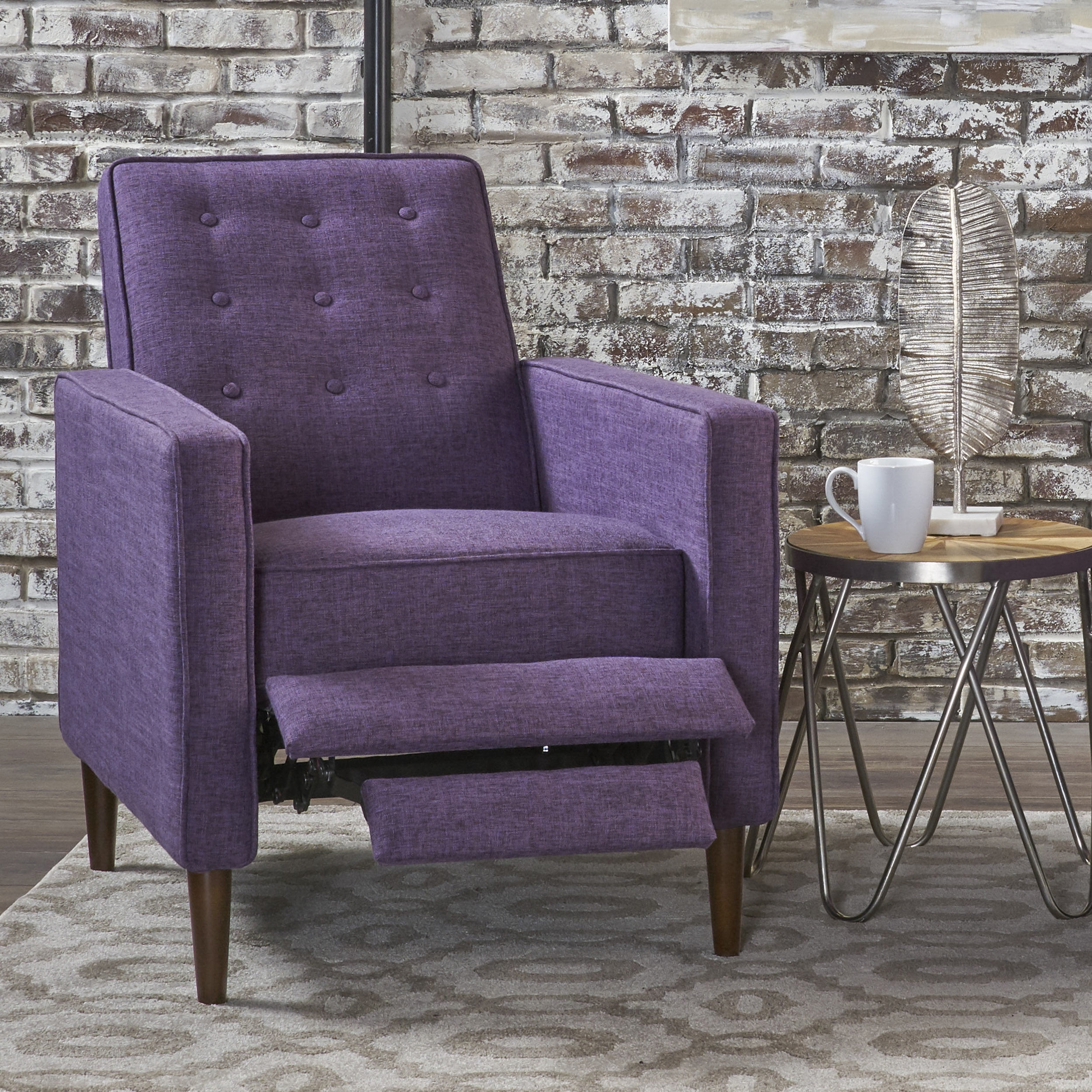 Euroco Modern Fabric Recliner Chair with Espresso Wood Legs, Adjustable Backrest & Plush Upholstery, Space-Saving Design