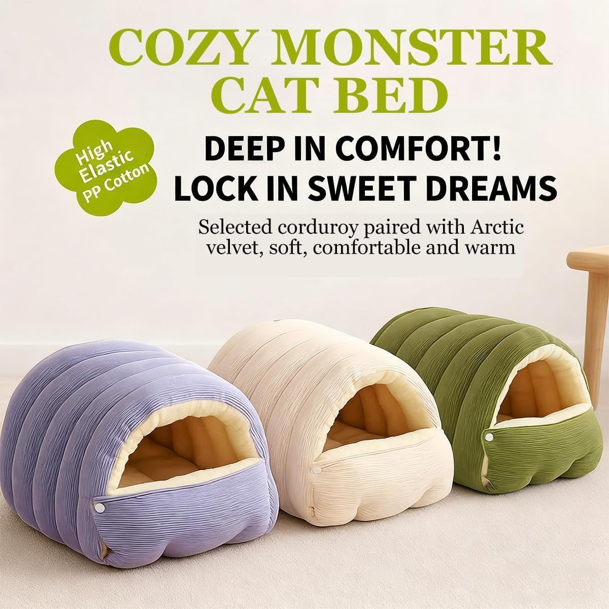 Winter Cat Cave Bed, Warm Fluffy Pet Bed with Removable Cushion for Indoor Cats and Small Dogs, Washable Anti-Slip Cat House in Multiple Colors and Sizes