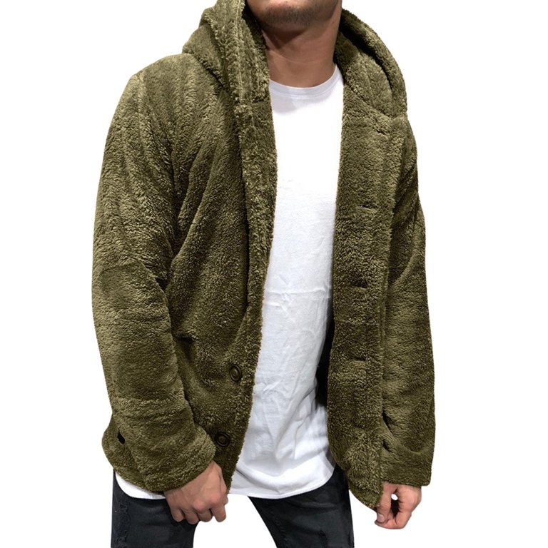 Cilcicy Men Winter Fleece Coatigan Sherpa Shaggy Hooded Warmer
