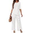 thumbnail image 2 of Womens Two Piece Outfits Casual Loose Long Sleeve Shirts And High Waisted Drawstring Shorts Tracksuit Outfits, White - 2XL, 2 of 6