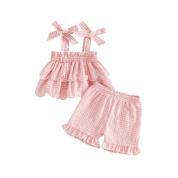 Loicainy Toddler Baby Girls Plaid Summer Outfits 6 12 18 24 Months 2T 3T 4T Sleeveless Square Neck Layered Ruffle Hem Vest and Elastic Waist Shorts Clothes Set