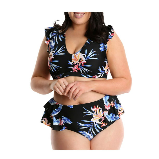 der farvestof færdig Lysa Women's Plus Size Renee Floral Ruffle Bikini Swimsuit 2pc Set 0X 1X 2X  3X - Walmart.com