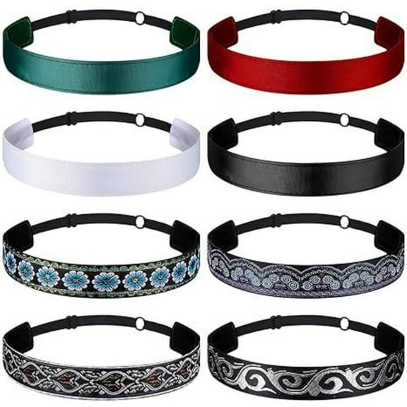 8 Pcs Woman Adjustable Headband Non Slip Retro Style Stretch Hairband for Women Girls Elastic Fabric Sport Yoga Work Makeup Stylish Hair Accessories