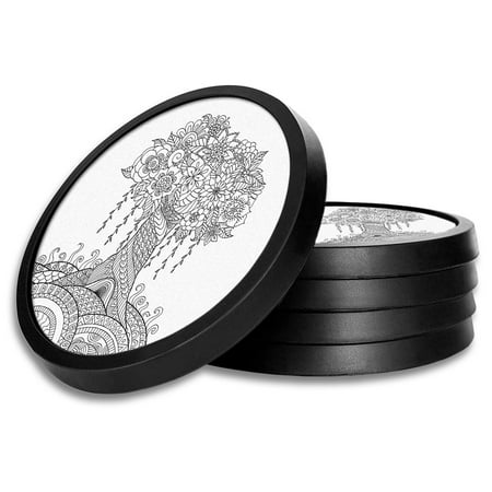 

Silicone Non-Slip Drink Coasters with Removable Printed Absorbent Felt Pad - Set of 4 - Whimsical Tree