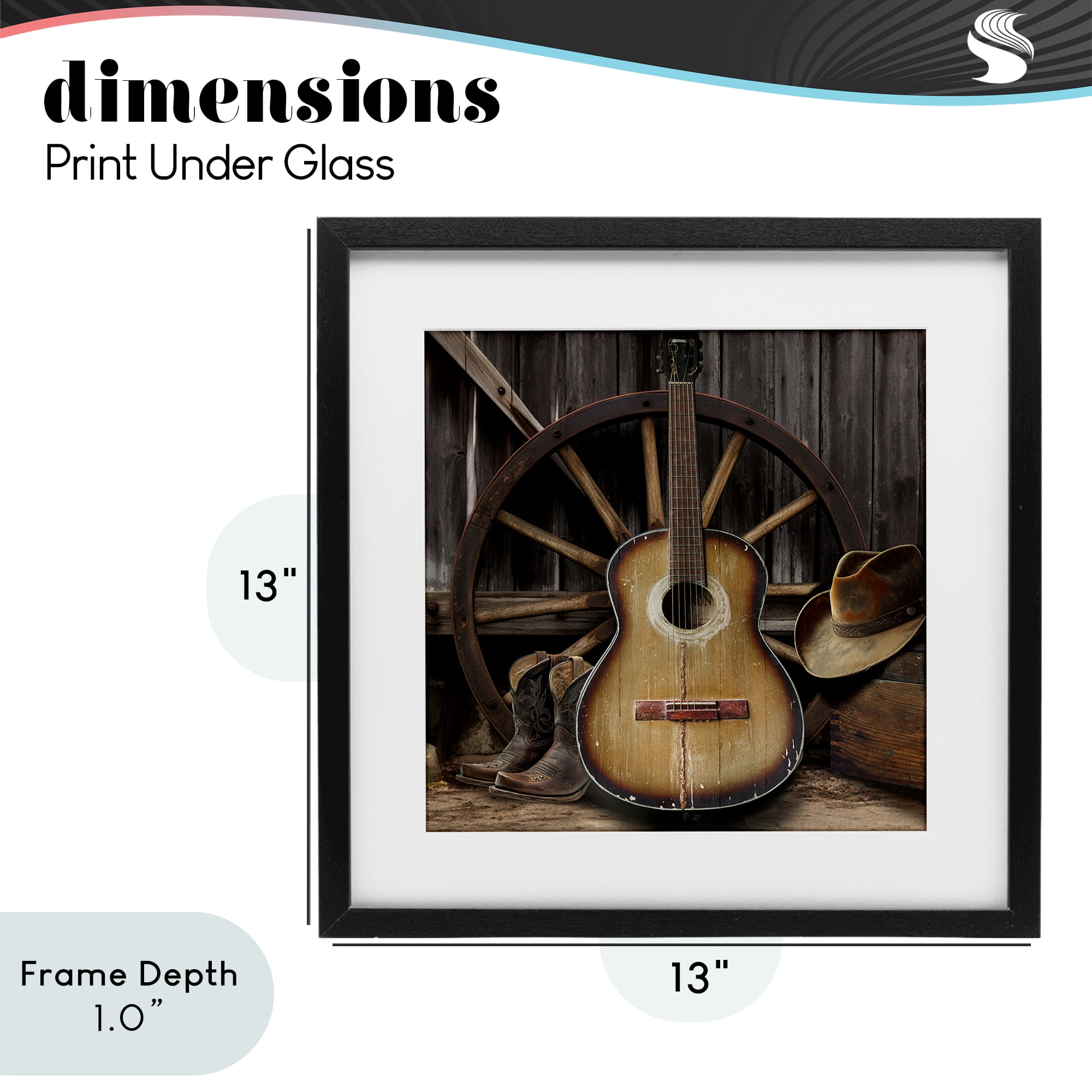 Stupell Industries Rustic Western Guitar with Hat Black Framed Print Under Glass, design by CAD Designs