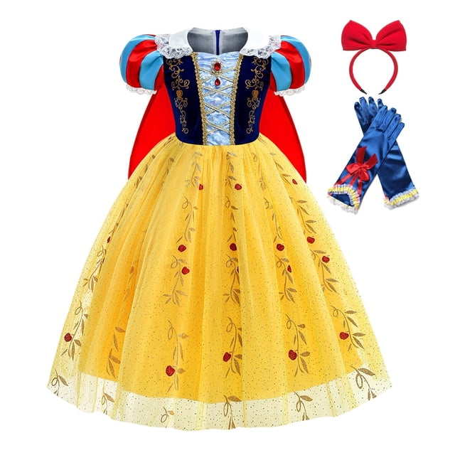 Vestido de Blancanieves de Disney para niñas, disfraz de princesa para niños con capa, vestido de baile de encaje para Halloween, ropa de fiesta de cumpleaños para niños, 7-8T (etiqueta 140) Gao Jinjia LED