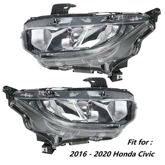2pcs Headlights Assembly Black Halogen Headlamp Housing Fit for 2016 2017 2018 2019 2020 Honda Civic, Front Left & Right