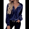 thumbnail image 1 of Cárdigan de Terciopelo de Larga de Invierno para Mujer, Blusa Informal con Botones, Blusas para Mujer Azul Real L, 1 of 10