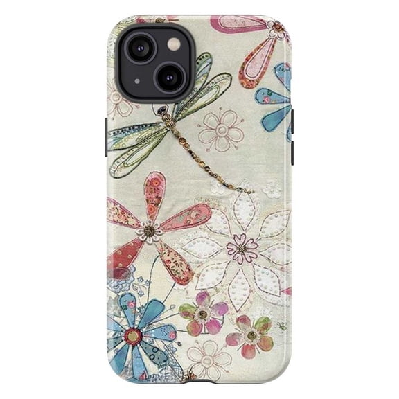 Whimsical Dragonfly & Floral Garden Phone Case – Vintage-Inspired Nature Art Phone Cover Fits iPhone 16 15 14 13 12 11 Pro Max Mini
