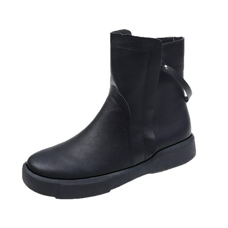 

Sentuca Women s Shoes Round Toe Solid Side Zip Casual Retro Flat Heel Ankle Boots