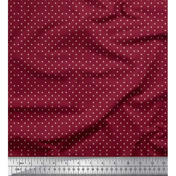 Soimoi Red Rayon Crepe Fabric White Dots Print Sewing Fabric Yard 46 Inch Wide