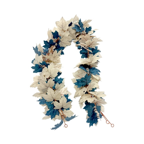 Tibetan Blue Two Color Maple Leaf Vines 175Cm, Artificial Fall Leaf Vines For Staircase, Dining Table, Fireplace Decoration And Hanging Display