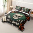 thumbnail image 3 of Homewish Halloween Sugar Skull Bed Spread Queen, Tombstone Bats Queen Coverlet Set, Black Cream Orange, 3 Pieces 1 Bedspread and 2 Pillowcases, 3 of 7
