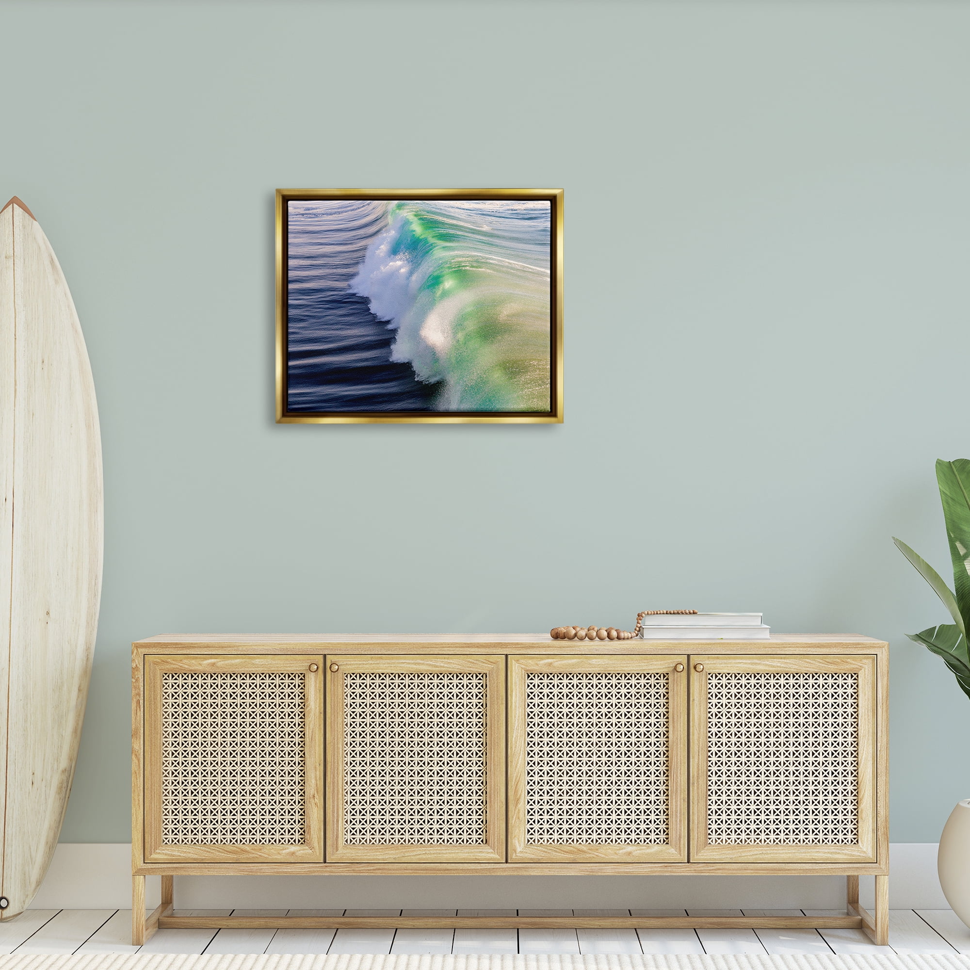 Stupell Industries Rolling Sea Waves Deep Ocean Water Photography Photograph Metallic Gold Floating Framed Canvas Print Wall Art, Design by Jeff Poe Photography
