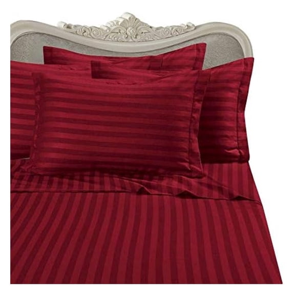 Luxurious 800-Thread-Count Egyptian Cotton 800TC Sheet Set, Queen, Red Damask Stripe 800 TC