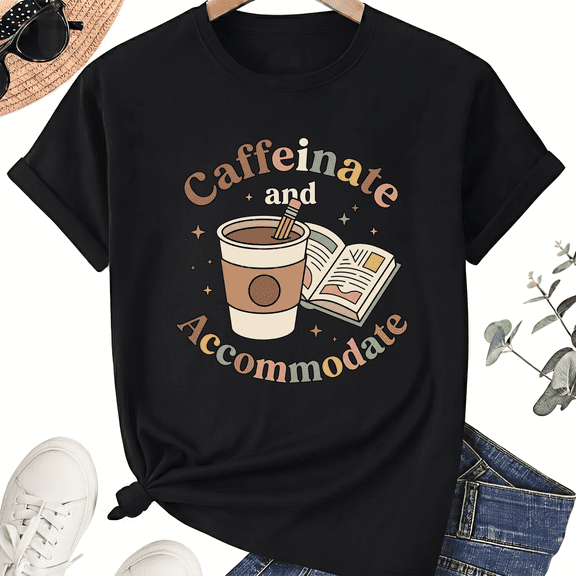 Special Education Teacher T-Shirt, Coffee And Accommodations Classroom Graphic, Unisex 100% Cotton Short Sleeve Tee