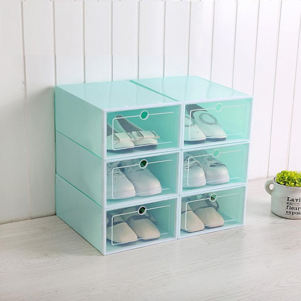 Stackable Shoe Storage Organizer Plastic with Lid, Clear Shoe Boxes