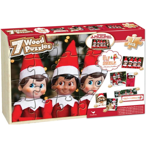 The Elf on the Shelf 7 Wood Jigsaw Puzzles in Wood Storage Box