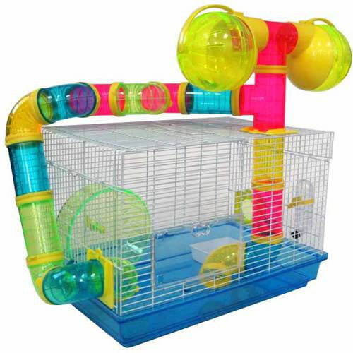 Dwarf Hamster, Mice Cage, with Color Tubes and Accessories, Blue