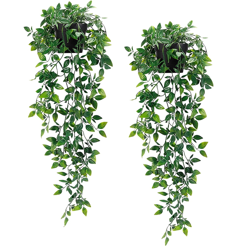 Fake Hanging Plants in Pots Artificial mandala Ivy Vine Leaves for Home Kitchen Garden Office Wall Mounted Shelf Decor 2 Pack Looks Full 2.13 Feet Long Green