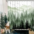thumbnail image 3 of Green Misty Forest Shower Curtain Set Ombre Sage Green White Waterproof Fabric Nature Tree Mountain Woodland Decorative Fabric Bathroom Bath Curtain Decor (72'''' × 72'''', Green), 3 of 5