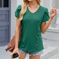 thumbnail image 2 of Annhoo Summer Tops for Women Trendy V Neck Button Petal Sleeve Shirts Casual Going out Loose Blouses, 2 of 5