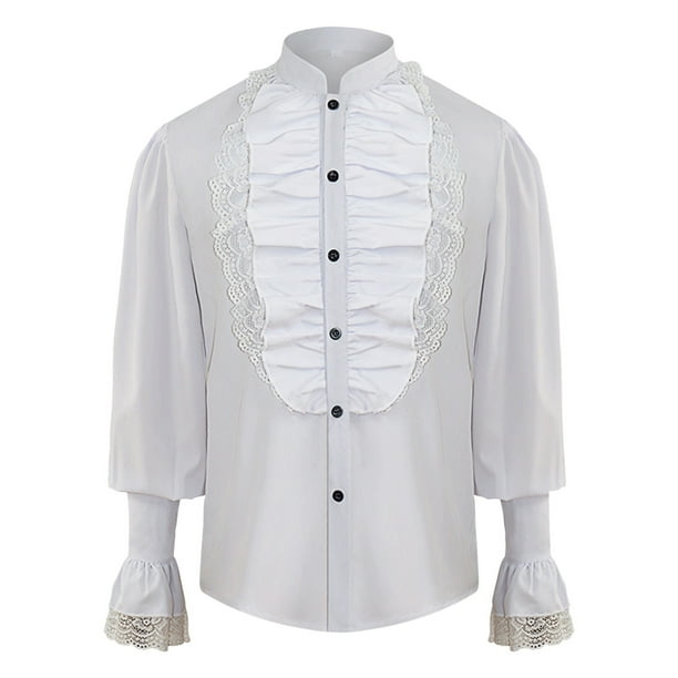 toraway Chemise Homme Blanche Gothique Vintage Col Montant Ourlet