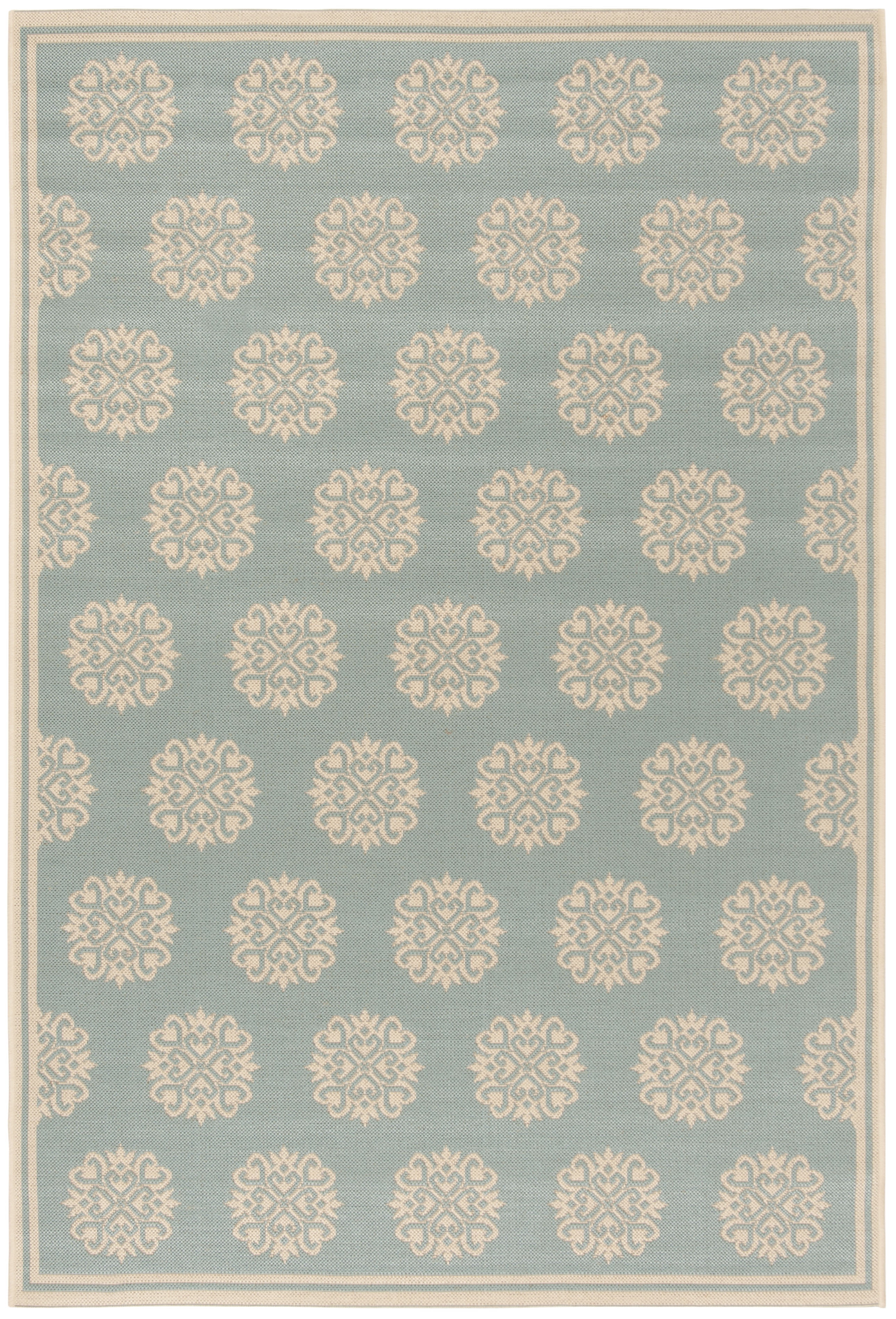 SAFAVIEH Outdoor LND181K Linden Collection Aqua / Cream Rug