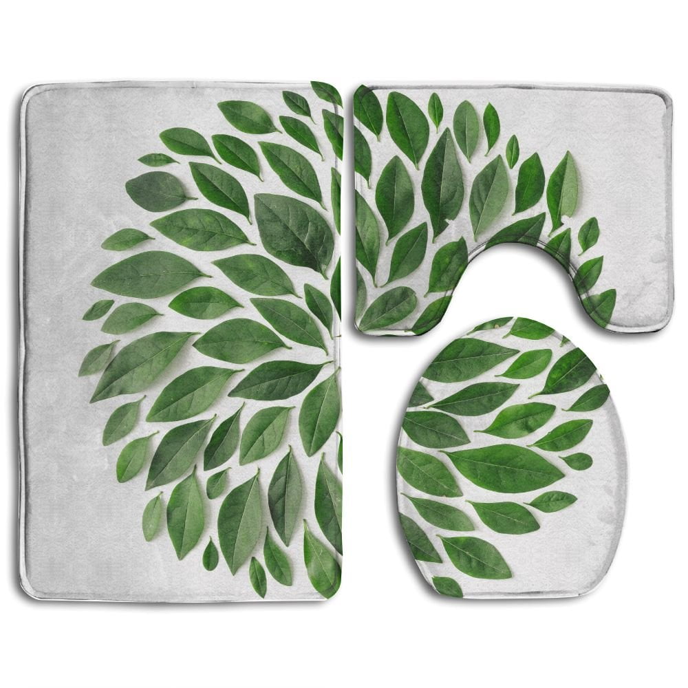 Erehome Green Leaves Arranged Spiral Shape Flat Lay 3 Piece Bathroom Rugs Set Bath Rug Contour Mat And Toilet Lid Cover Walmart Canada