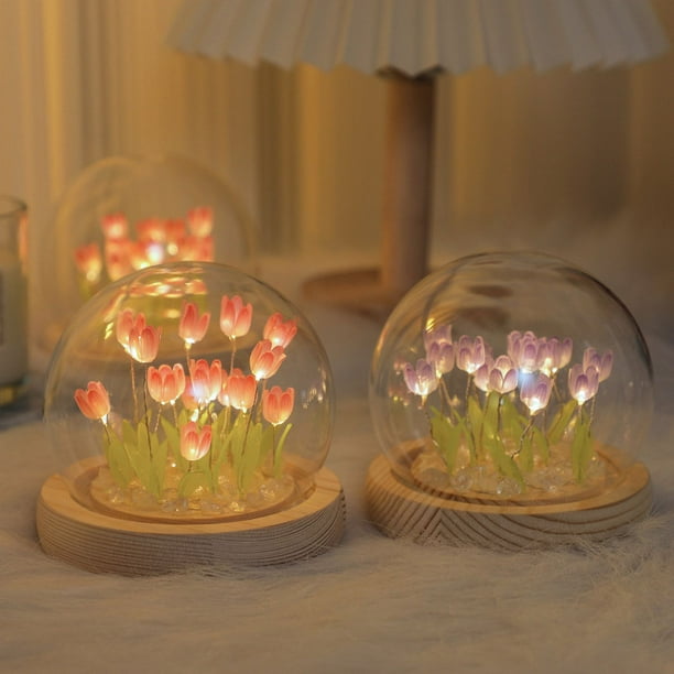 Paquete de material de bricolaje hecho a mano con luz de noche de tulipán, luz de ambiente de escritorio creativa, decoración