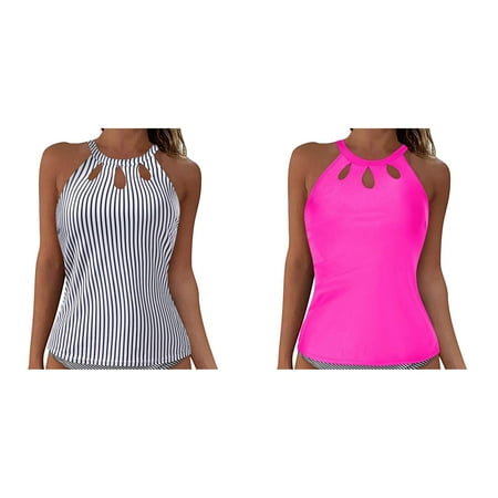 (2-Pack) Rinsvye Women Lace Up Swimwear Swim Suit Tops Juniors Tops Underwire Full Coverage Plus Size Swimsuits Women 4X Bikini Top Push Up Bathing Suit Shirt and Shorts Swim Crop Top Tie Back Bathing