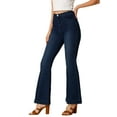 thumbnail image 3 of INSPIRE CHIC Women's Flare Vintage High Waist Stretch Long Pants Bell Button Jeans S Deep Blue, 3 of 6