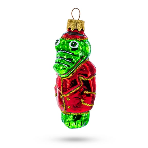 Crocodile in Red Jacket Glass Christmas Ornament