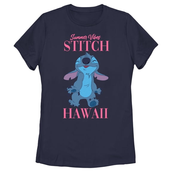 Women's Lilo & Stitch Summer Vibes Stitch Graphic Tee Navy Blue 2X Large
