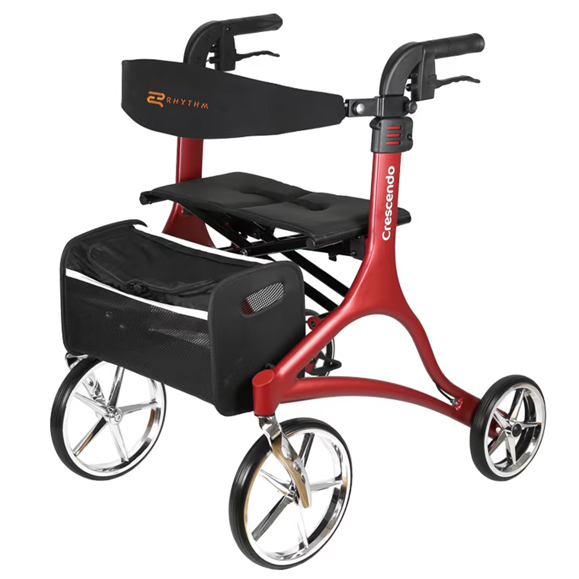 Rhythm Healthcare Crescendo Rollator 4 Wheel Walker - with Backrest - Red