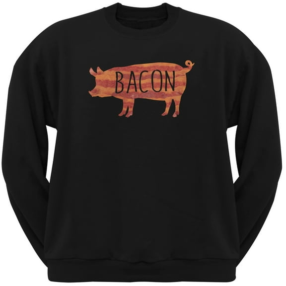 Bacon Pig Silhouette Black Adult Crew Neck Sweatshirt - Large
