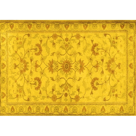 Ahgly Company Machine Washable Indoor Rectangle Persian Yellow Traditional Area Rugs, 5' x 8'