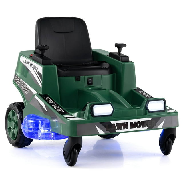 Costway 12V Ride on Lawn Mower with Dual Control Sticks LED Lights Twist Turn for Aged 3-8 Green