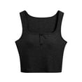 thumbnail image 4 of GA WEIHUA Crop Tank Tops for Women Built in Bra Women's Spaghetti Strap Camisole Front Button Down Fitting Camis Padded Double Layer Cropped Camisole(Black,L), 4 of 8