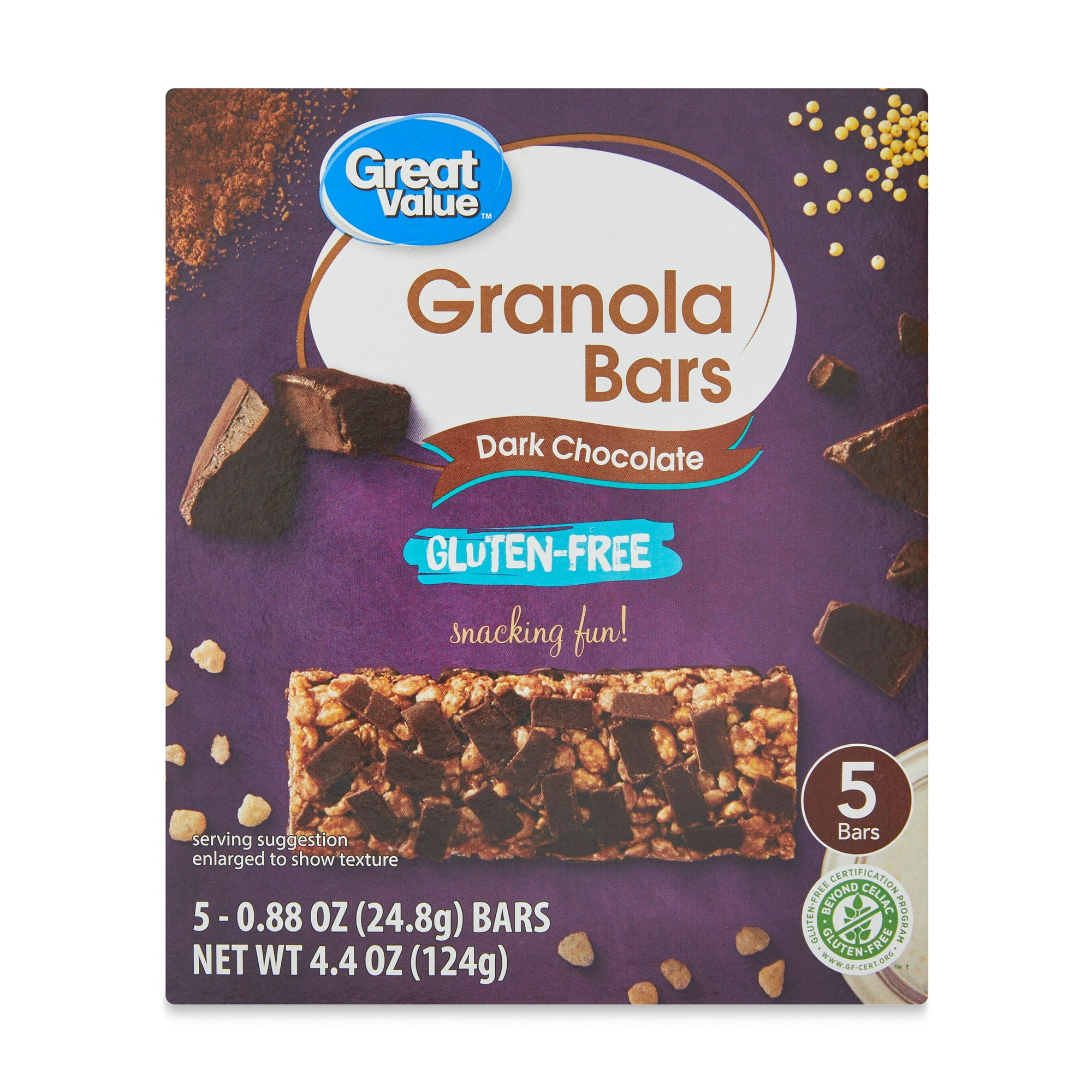 Great Value Gluten-Free Dark Chocolate Granola Bars, 4.4 oz, 5 Count Box