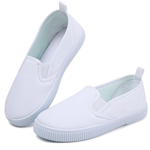 Cyiecw Boy's Girl's Kids White Canvas Shoes for Kids Slip-On Lightweight Sneakers Casual Skin-Friendly Walking Running Shoes(Little Kids/Big Kids)