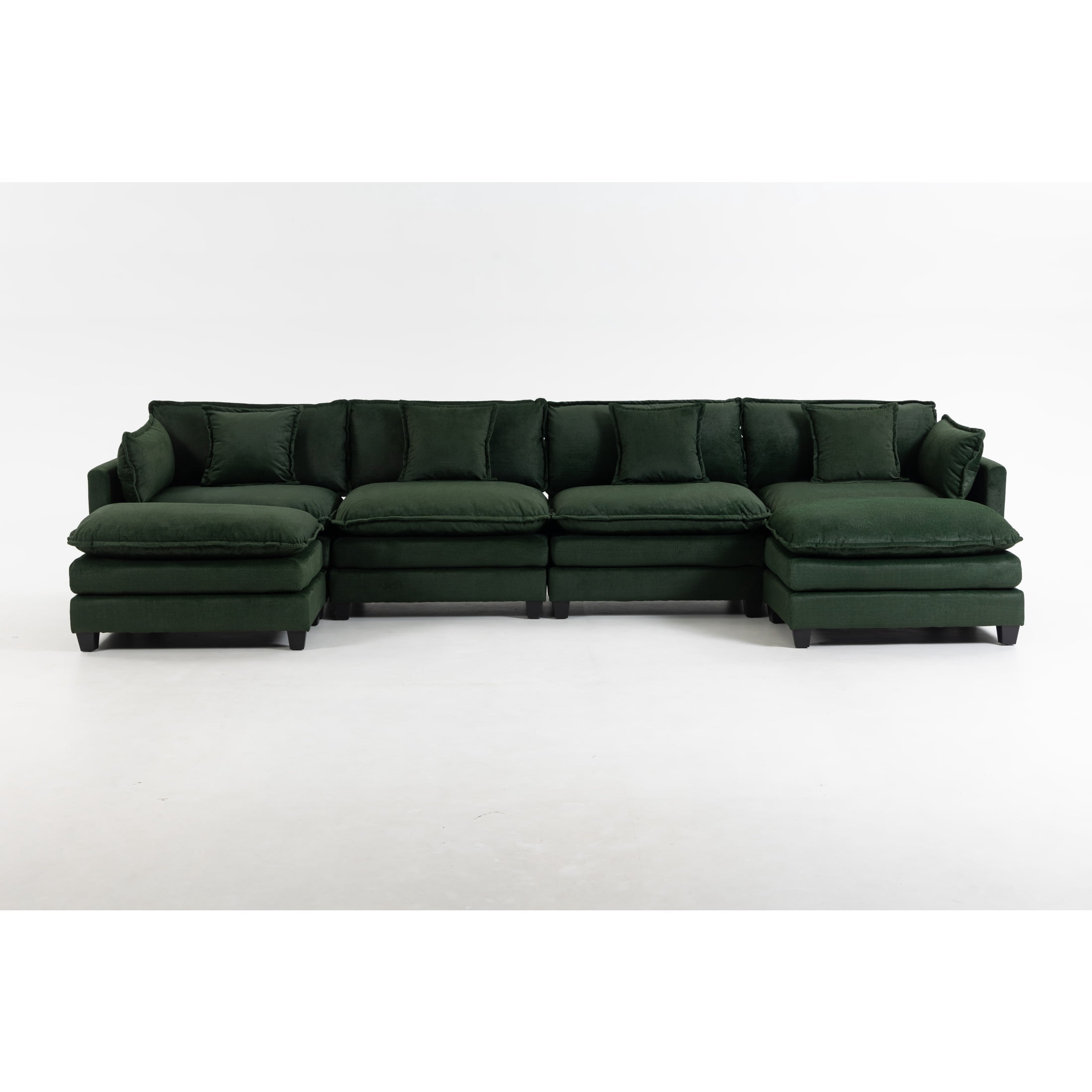 GDF Studio Udolf 149.61" Modern 4-Seat Modular Sectional Sofa with Ottomans and Pillows, Chaise Lounge for Living Room, Green
